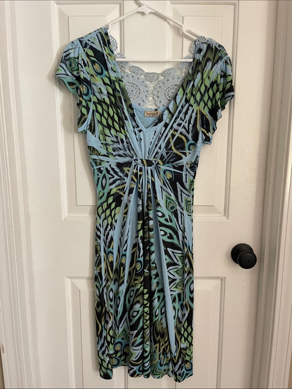 INC International Concepts Blue & Green Knot-Front Patterned Dress